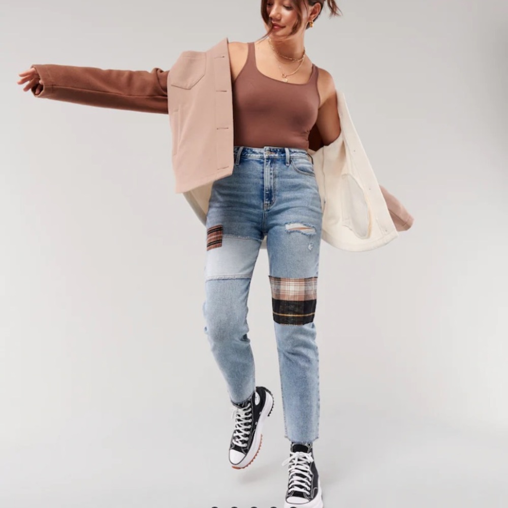 Hollister ultra high rise mom jeans patchwork